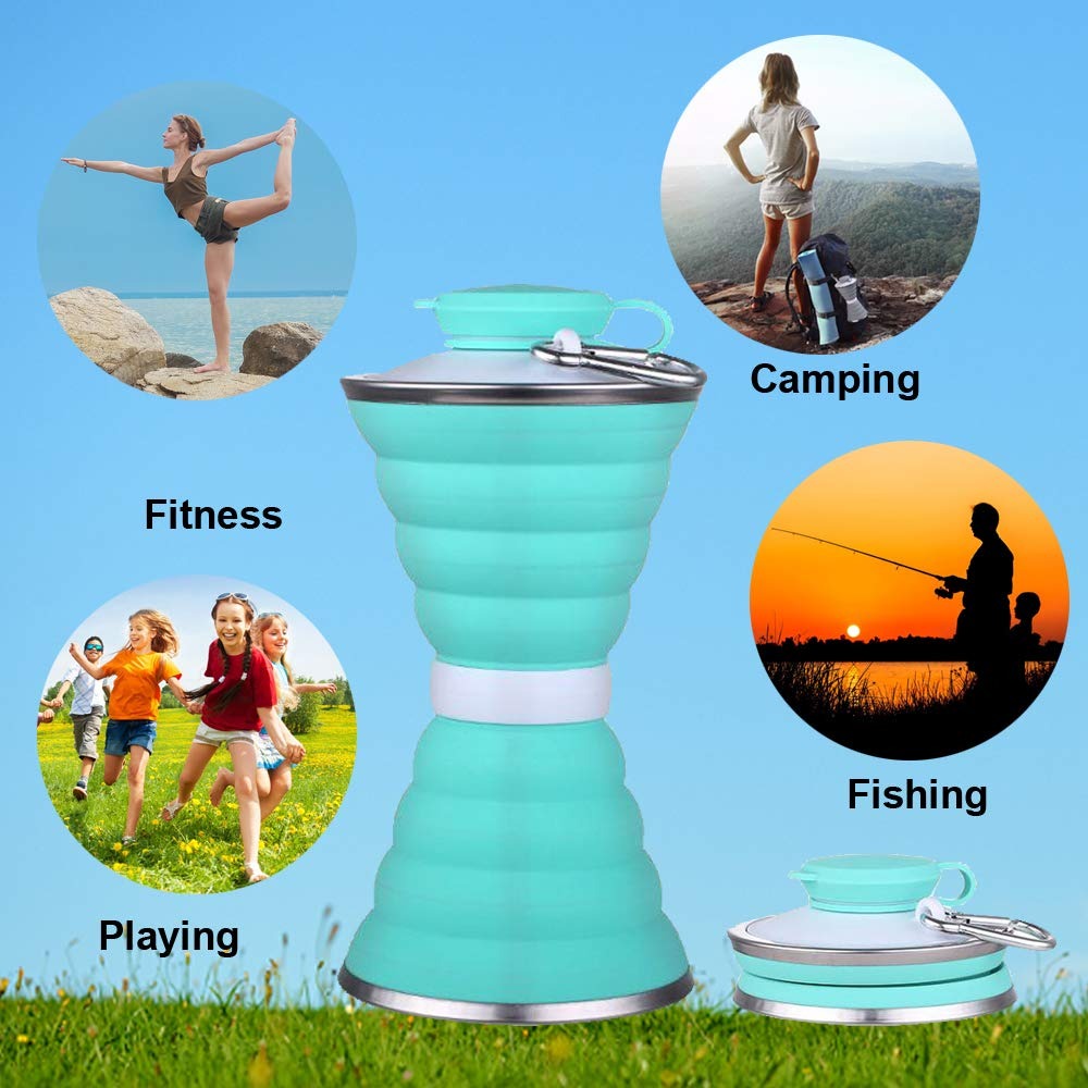 1385 Silicone Traveling Water Bottle BPA Free - Leak Proof Lightweight Collapsible - Small Folding Refillable and Space Saver for Camping Gym Sports Hiking Biking Yoga Outdoor DeoDap 1385 Silicone Traveling Water Bottle BPA Free - Leak Proof Lightweight Collapsible - Small Folding Refillable and Space Saver for Camping Gym Sports Hiking Biking Yoga Outdoor DeoDap